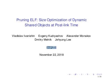 Файл:Сокращение размера динамических библиотек в формате ELF после компоновки (Владислав Иванишин, ISPRASOPEN-2018).pdf